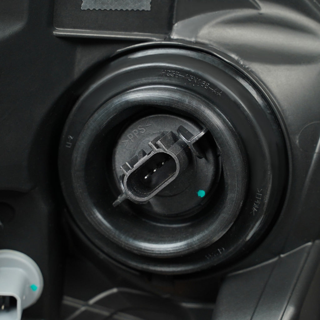 Halogen headlight bulb socket close-up for 2020-2022 Ford Super Duty