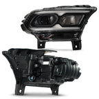 Left LED projector headlight lens close-up for 2021-2026 Dodge Durango