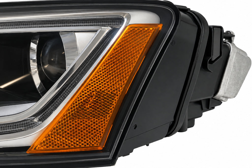 Left HID headlight lens close-up for 2013-2017 Audi A5