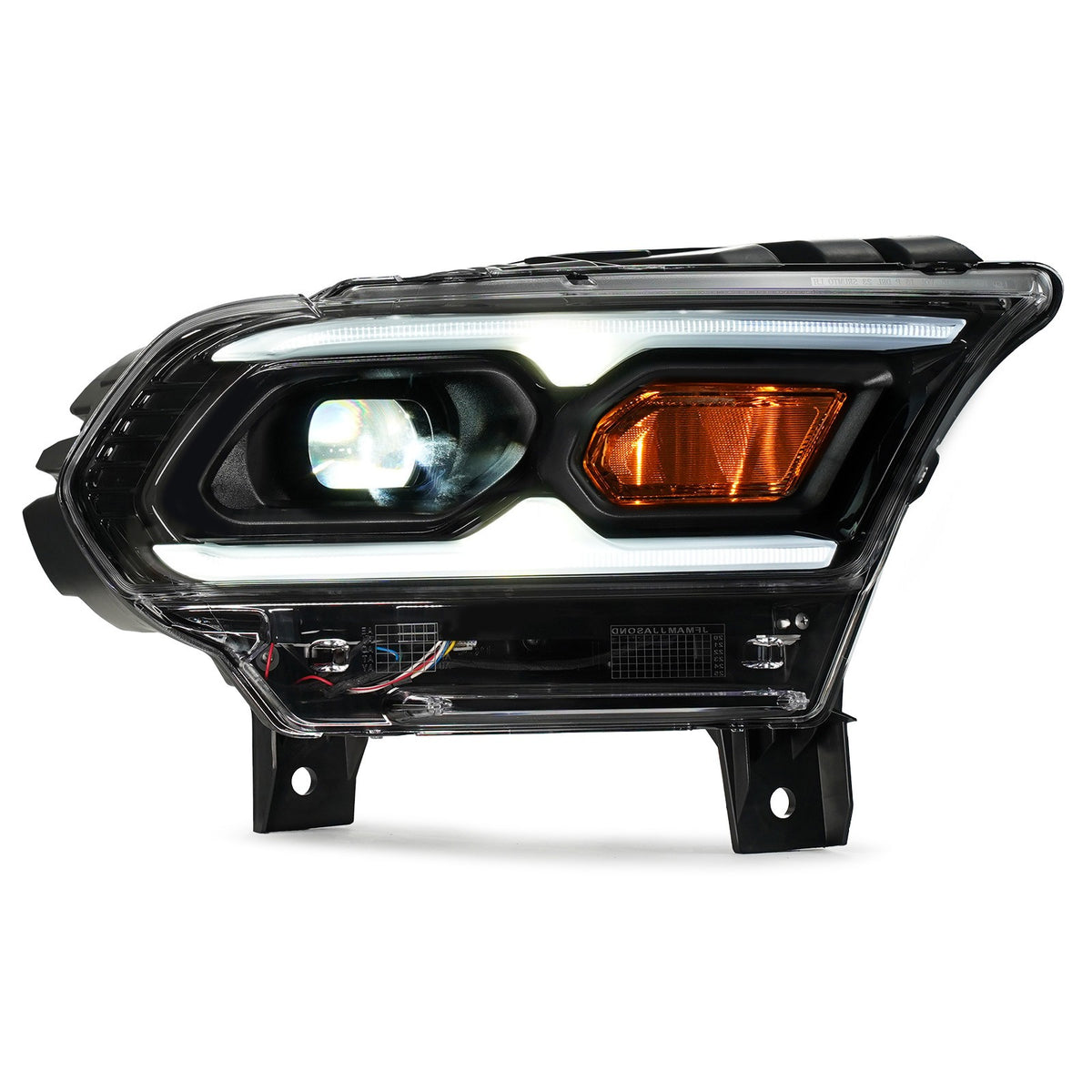 Right LED projector headlight lens close-up for 2021-2026 Dodge Durango