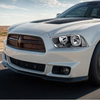 Passenger side Black Halogen headlight close-up for 2011-2014 Dodge Charger