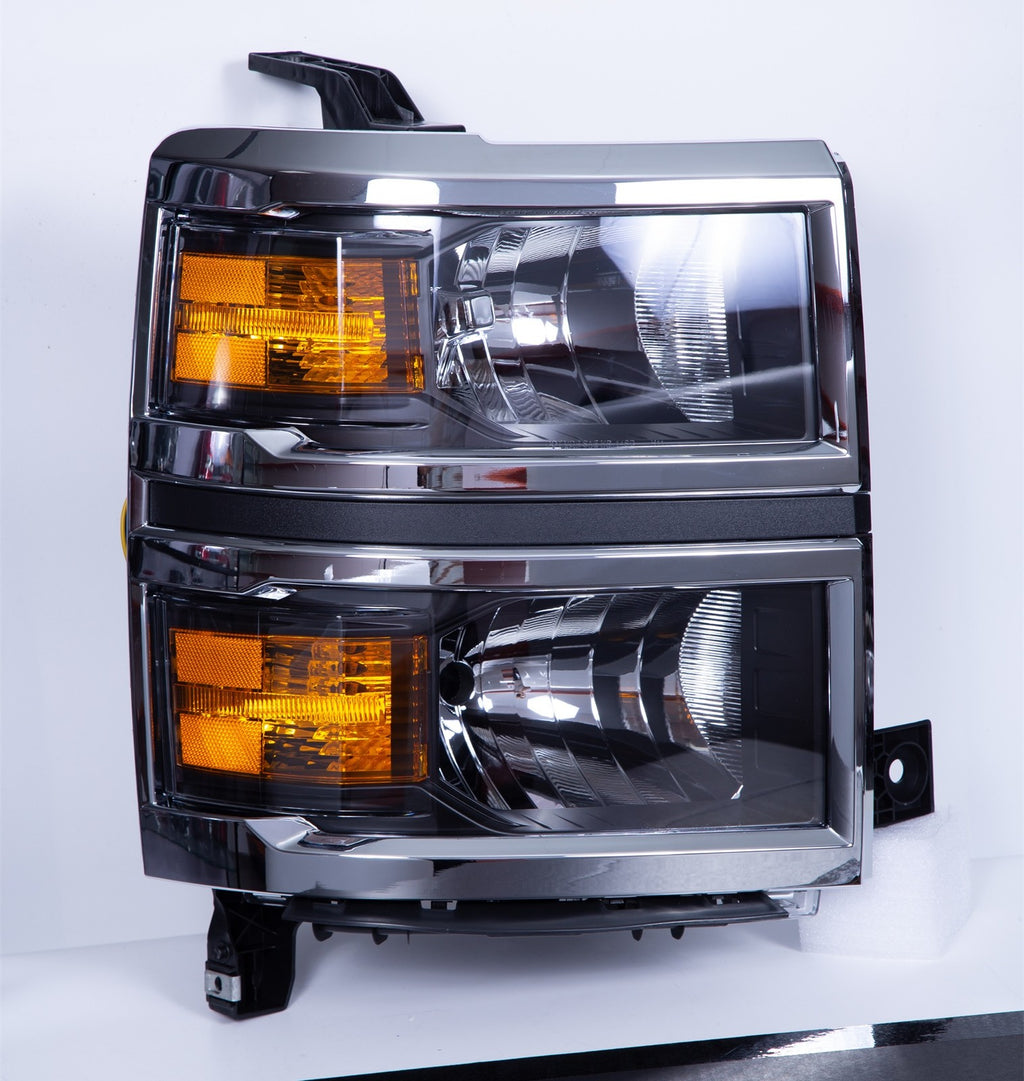 Black Halogen headlights pair front view for 2014-2015 Chevrolet Silverado 1500 (view 9)