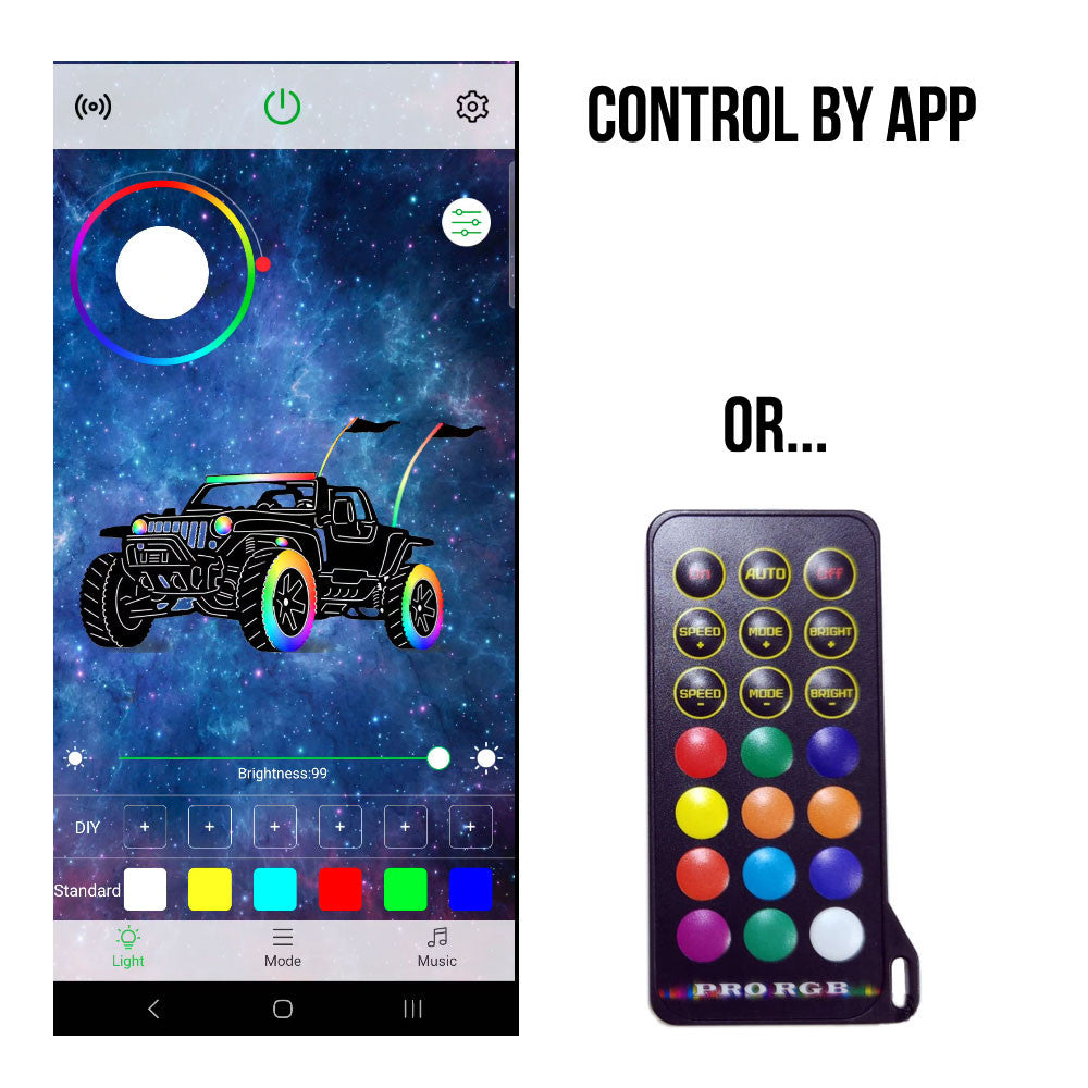 Vader LED Under Body Rock Lights Color Flow with Bluetooth Controller 8x Lighting