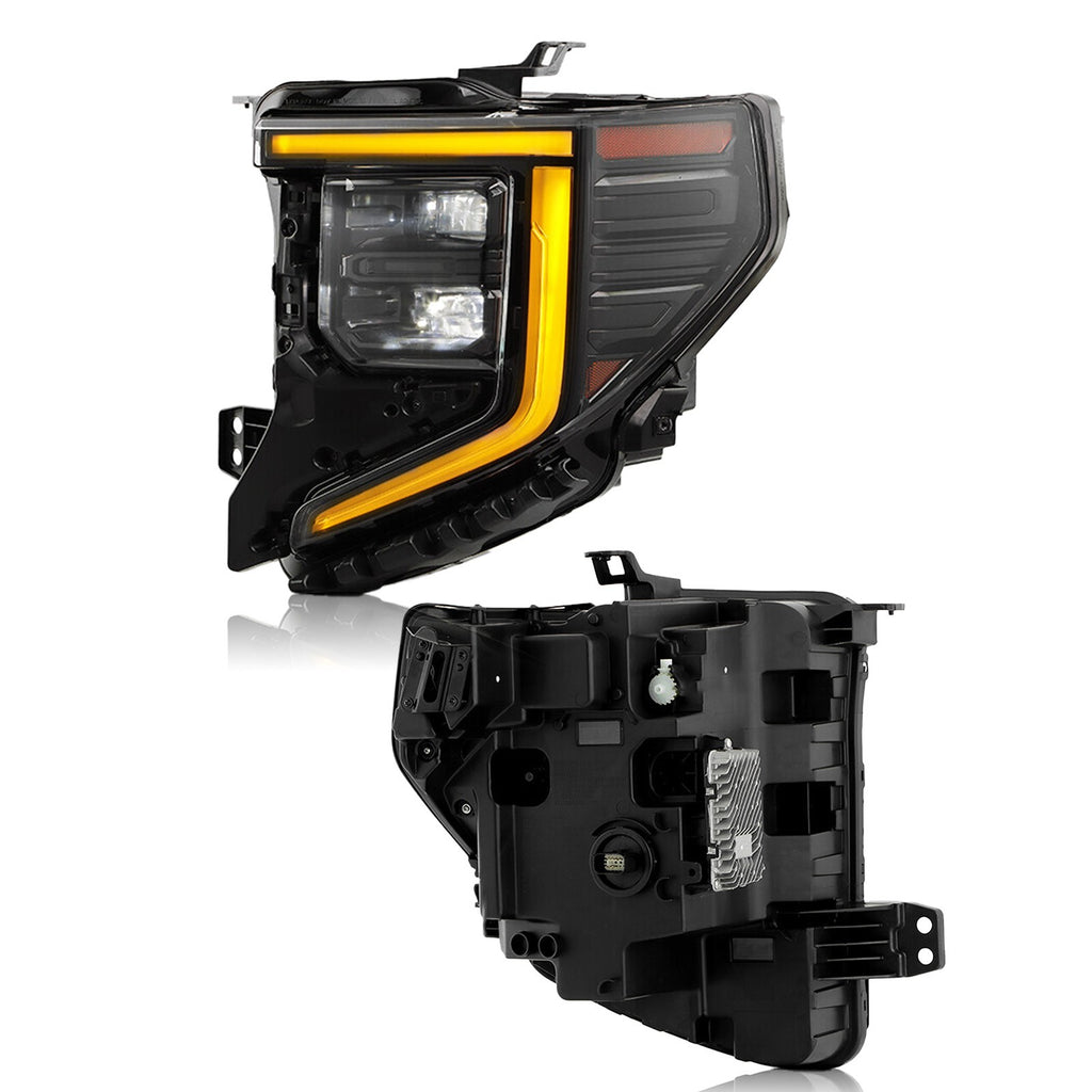 Full LED Headlights Pair w/ LED Module, Black for GMC Sierra 1500 (2022-2026)