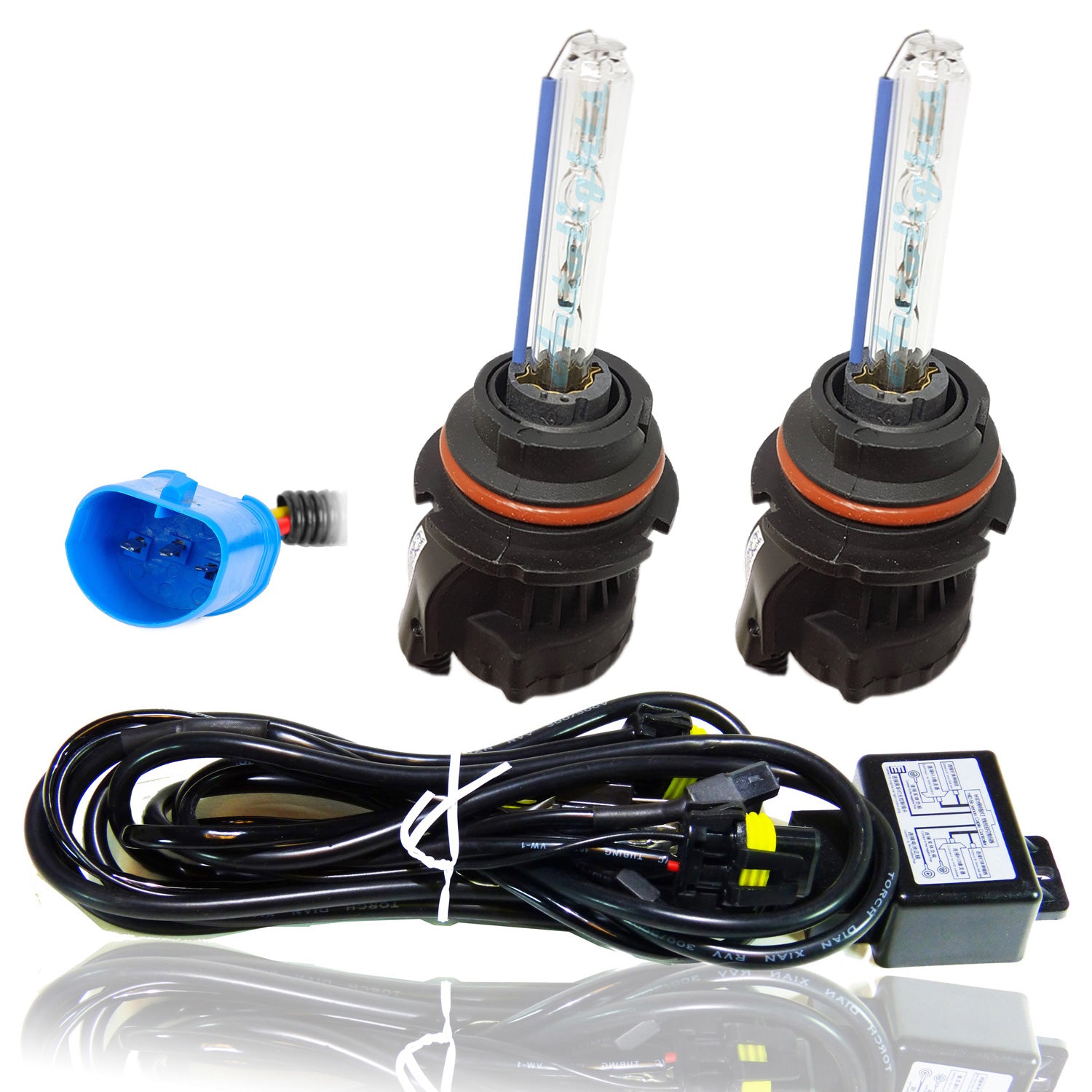 Bi-Xenon HID Xenon Performance Bulbs with Wire Harness Set 9004 HB1 Bi-Xenon Low & High HID with Wire Harness Controller 6000K Cool White Lighting