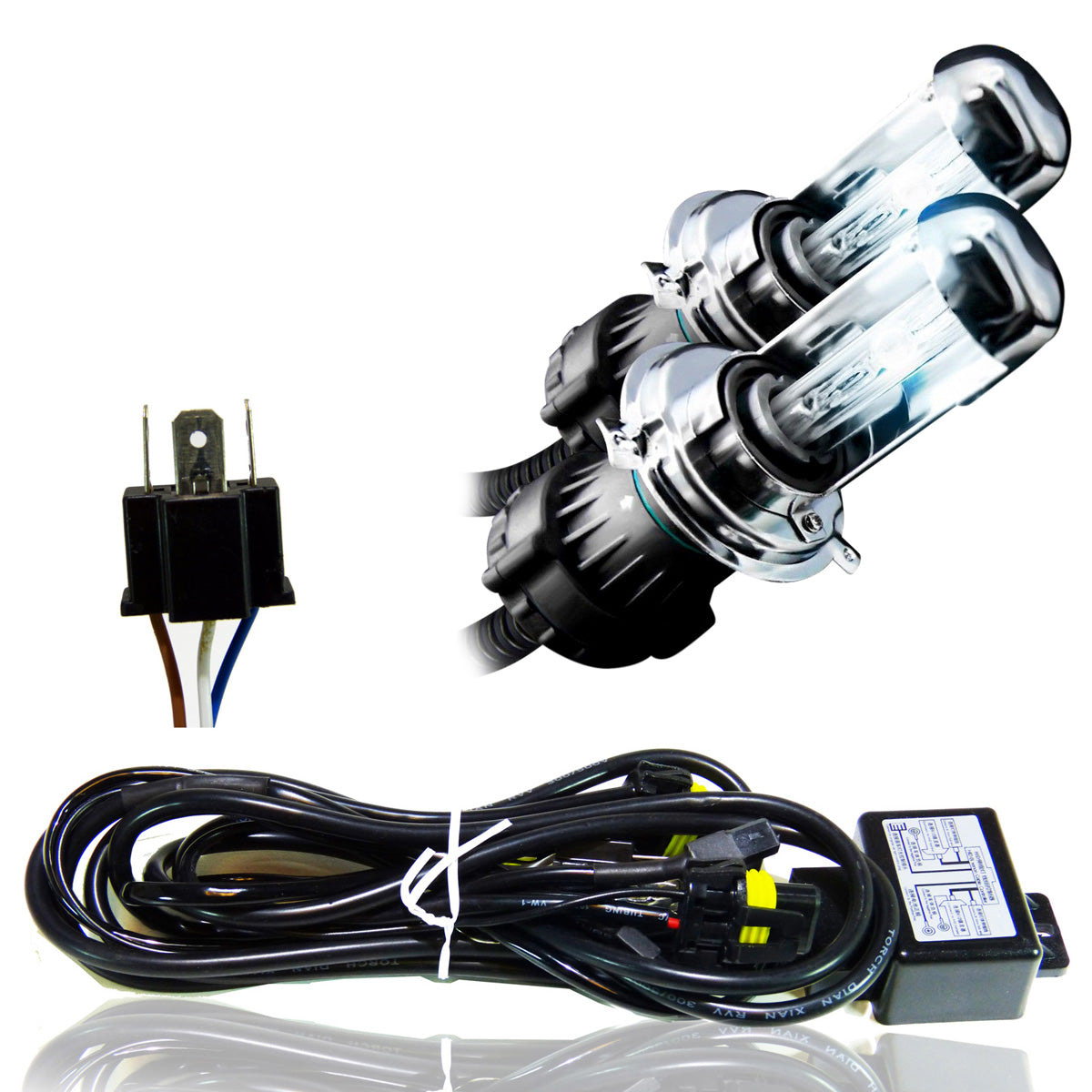 Bi-Xenon HID Xenon Performance Bulbs with Wire Harness Set H4 9003 Bi-Xenon Low & High HID with Wire Harness Controller 10000K Most Blue Lighting