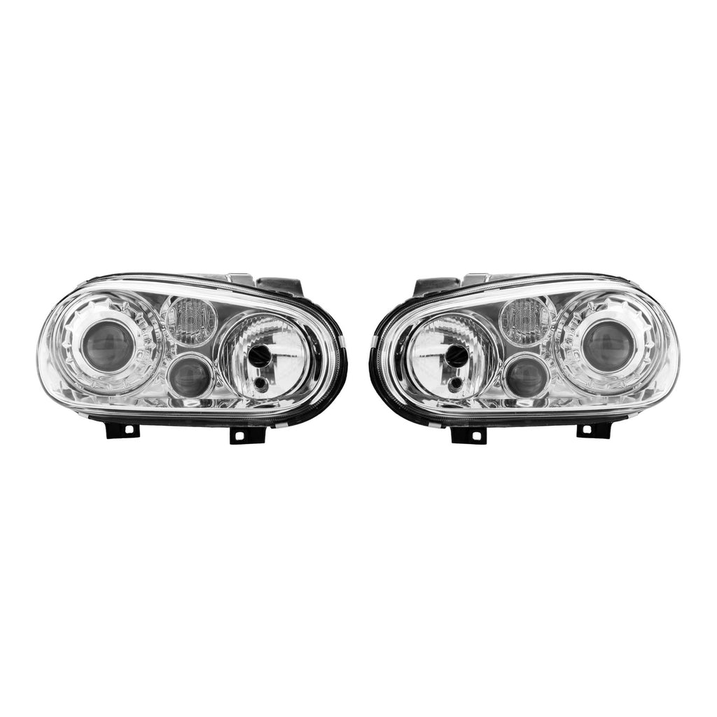 R32 Style Chrome Projector Headlights with Fog Lights for Volkswagen Golf / GTI MK4 (1999-2006) - left and right pair
