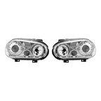 R32 Style Chrome Projector Headlights with Fog Lights and LED Bulbs for Volkswagen Golf / GTI MK4 (1999-2006) - left and right pair