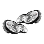 AMG Style Chrome Projector Headlights with LED Bulbs for Mercedes-Benz C-Class W203 Sport Coupe (2002-2005) - left and right pair