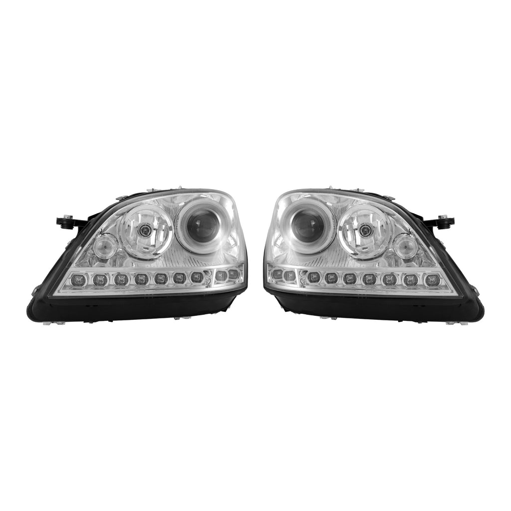 S-Class Style LED DRL Chrome Projector Headlights for Mercedes-Benz ML-Class W164 Halogen Models (2006-2008) - left and right pair