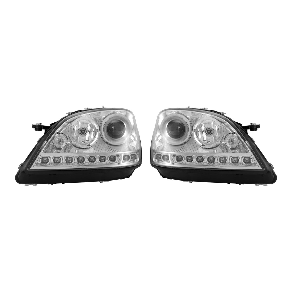 S-Class Style LED DRL Chrome Projector Headlights for Mercedes-Benz ML-Class W164 Halogen Models (2006-2008) - left and right pair