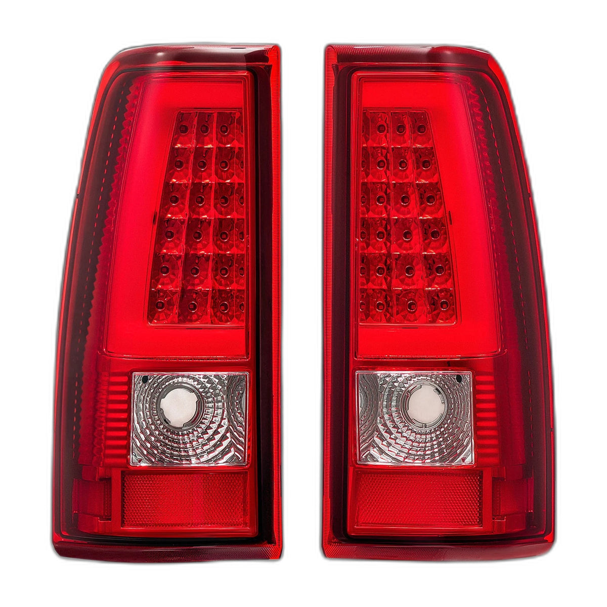 Chrome Red C-Tube LED Tail Lights Pair for Chevy Silverado 1500 2500 3500 (2003-2006)