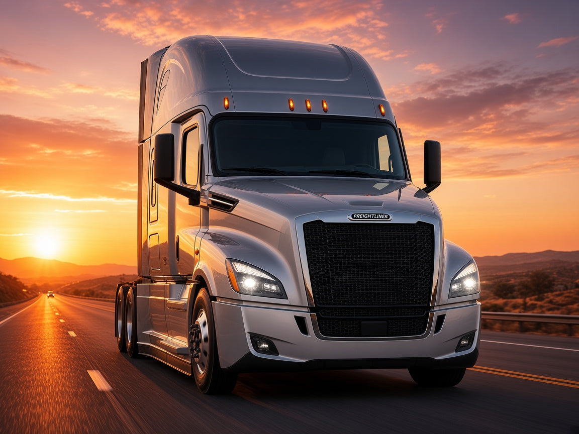 2018-2024 Freightliner Cascadia with Black Halogen headlights installed
