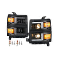 Black Projector Halogen Headlights Pair with LED DRL for Chevrolet Silverado 1500 (2014-2015)