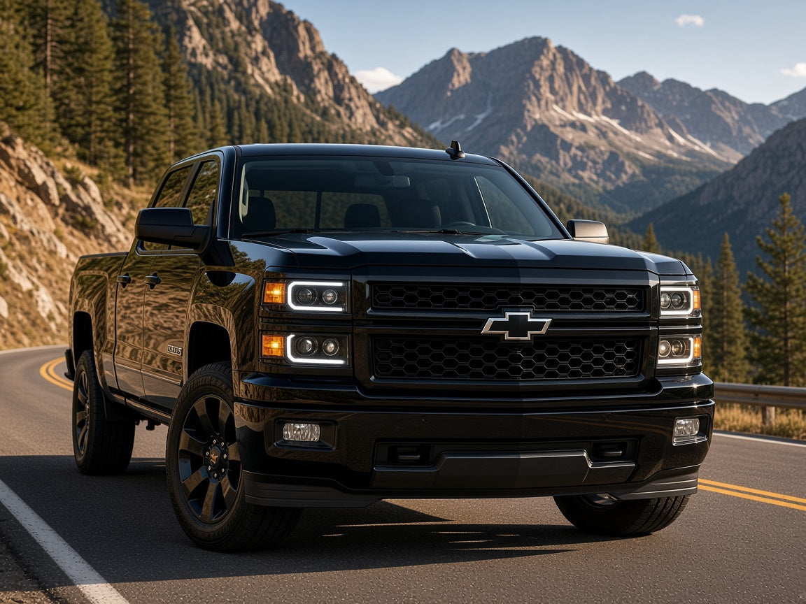 2014-2015 Chevrolet Silverado 1500 with Black Projector Halogen headlights installed