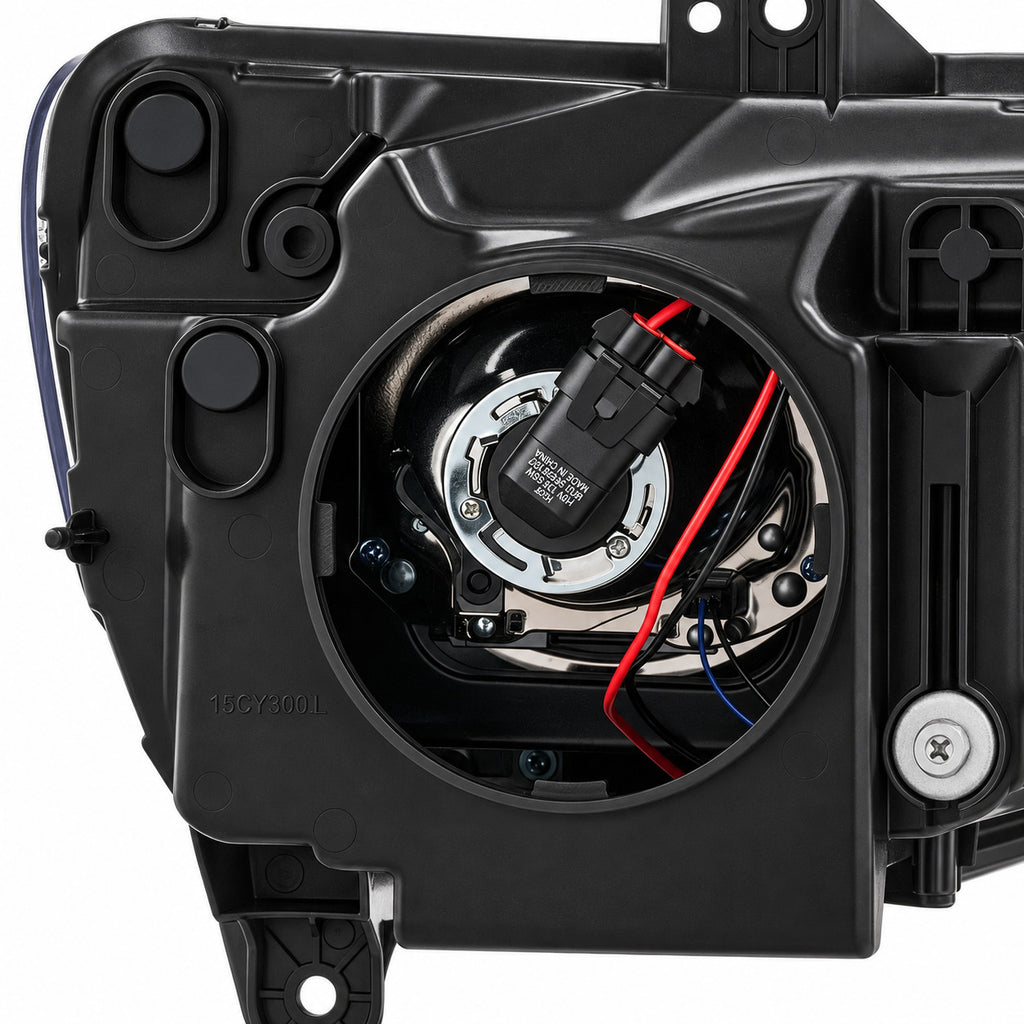 Halogen projector headlight inner detail close-up for 2015-2023 Chrysler 300