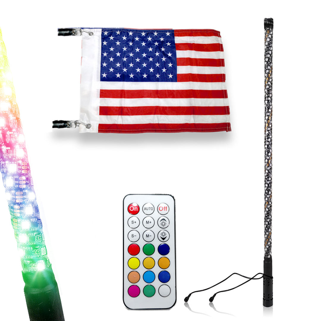 LED RGB Color Chasing Whip Lights 3 4 5 Feet Lighting