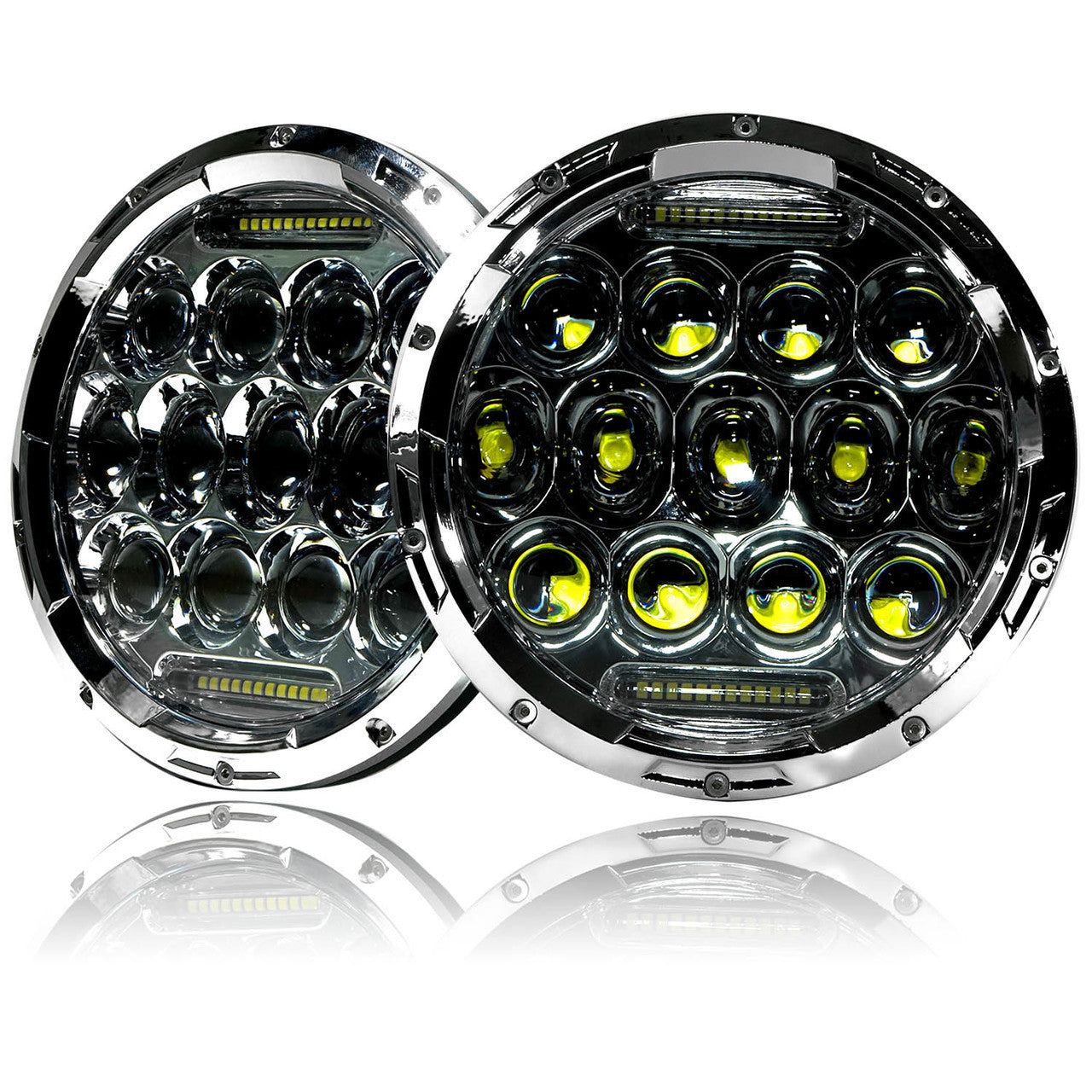 7 Inch Honeycomb Array Chrome LED Headlights Set Lighting