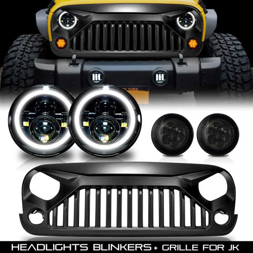 Combo Set Grille + Headlights + Blinkers for Jeep Wrangler JK 2007-2018 Default Title Grille