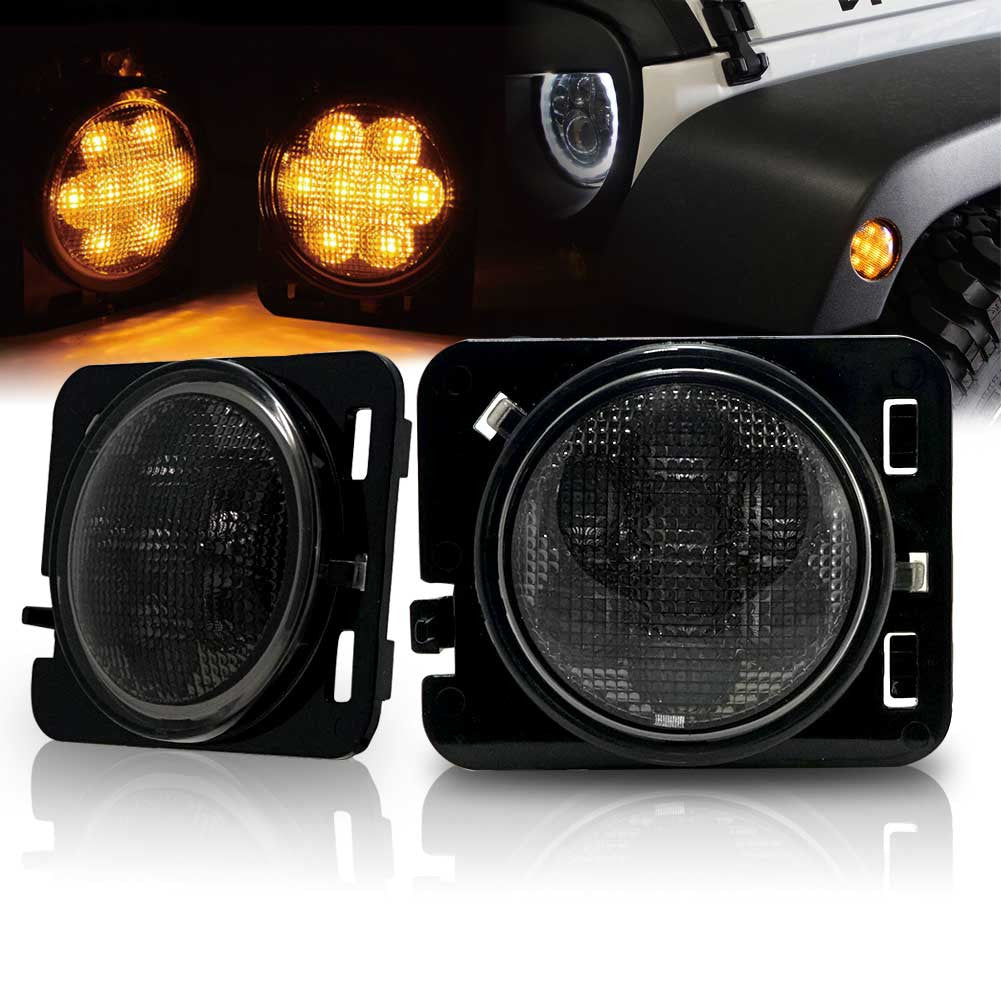 Smoked Front Fender LED Sidemarkers for Wrangler 2007-2018 Lighting