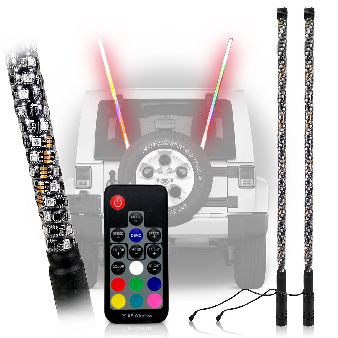 LED RGB Color Chasing Whip Lights 3 4 5 Feet Lighting