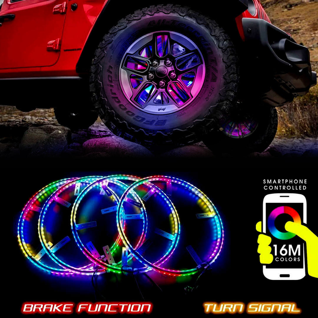 LED Wheel Light Kit Chase Moving Signal and Brake Function Wireless 18" Lighting