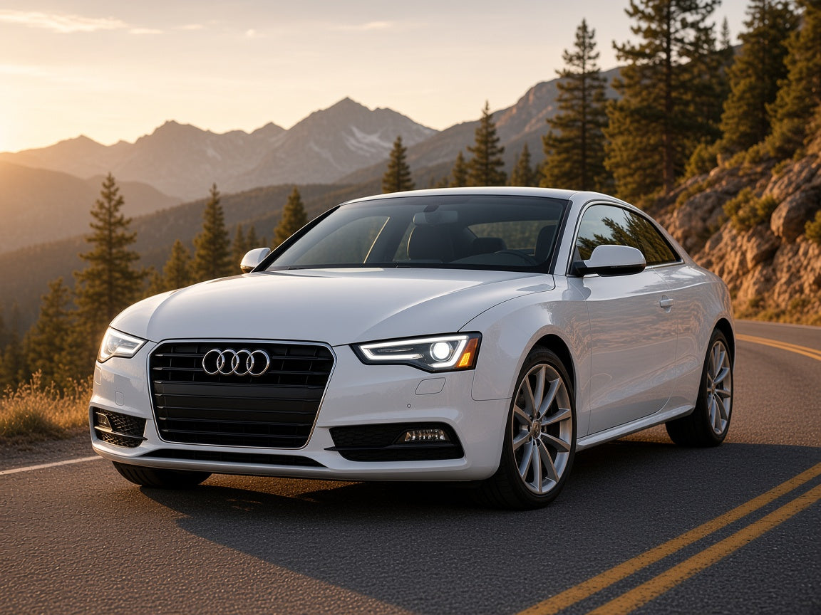 2013-2017 Audi A5 with black HID projector LED DRL headlights installed