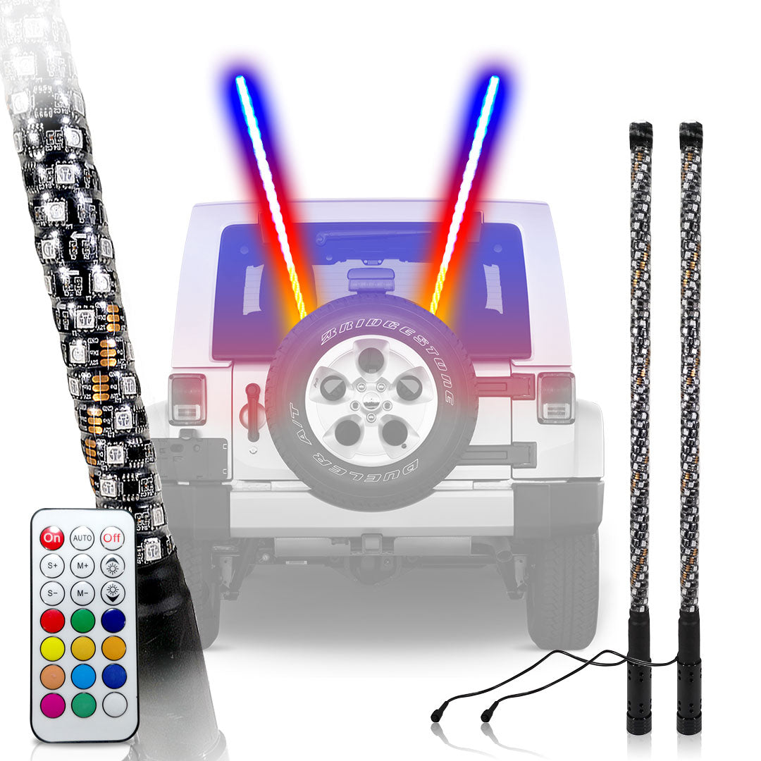 LED RGB Color Chasing Whip Lights 3 4 5 Feet Lighting