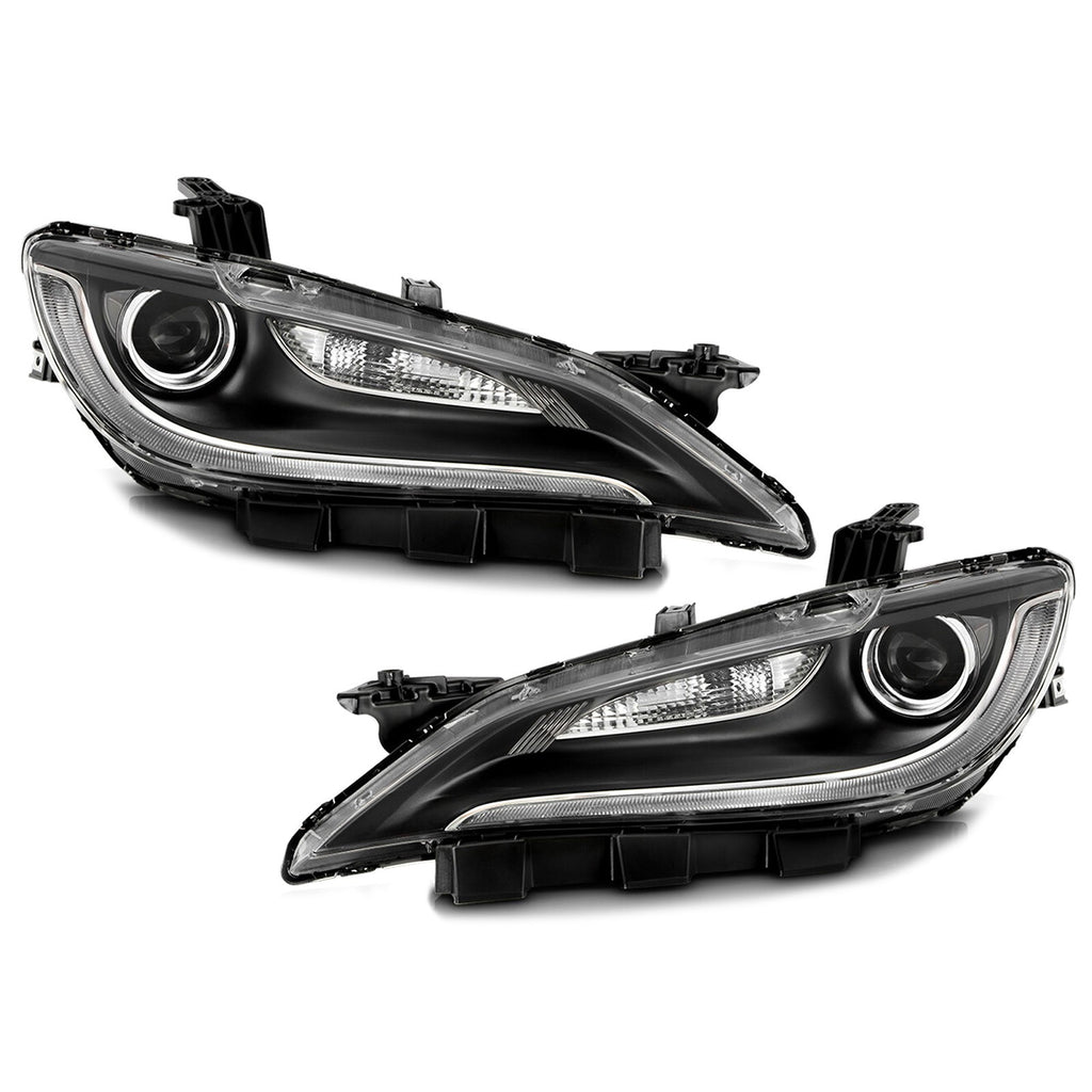 Black Trim Halogen Headlights Pair w/ LED DRL for Chrysler 200 (2015-2017)
