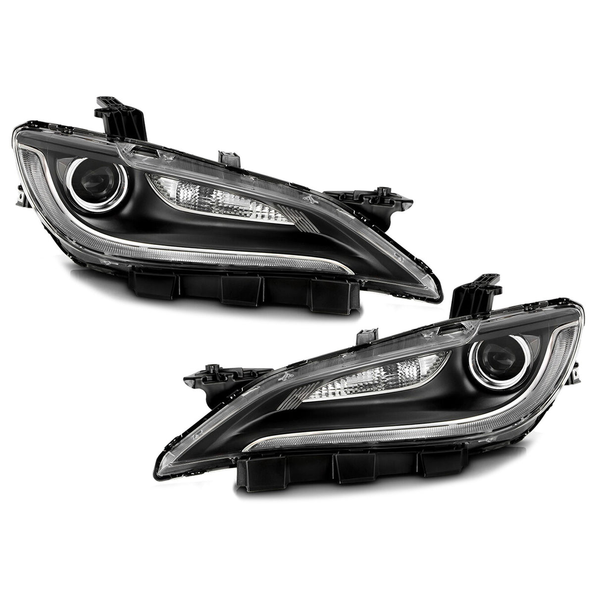 Black Trim Halogen Headlights Pair w/ LED DRL for Chrysler 200 (2015-2017)