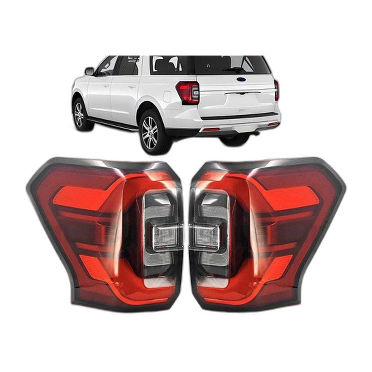 Chrome LED Tail Lights Pair for Ford Expedition Limited King Ranch Platinum (2022-2024)