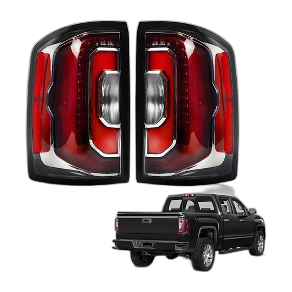 Chrome LED Tail Lights Pair for GMC Sierra 1500 Factory LED Models (2016-2018)