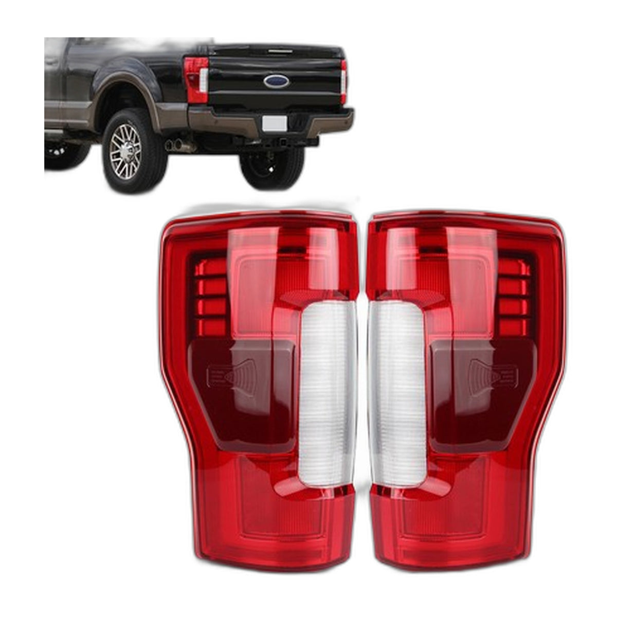 Black LED Tail Lights Pair for Ford F-250 F-350 Super Duty (2017-2019)