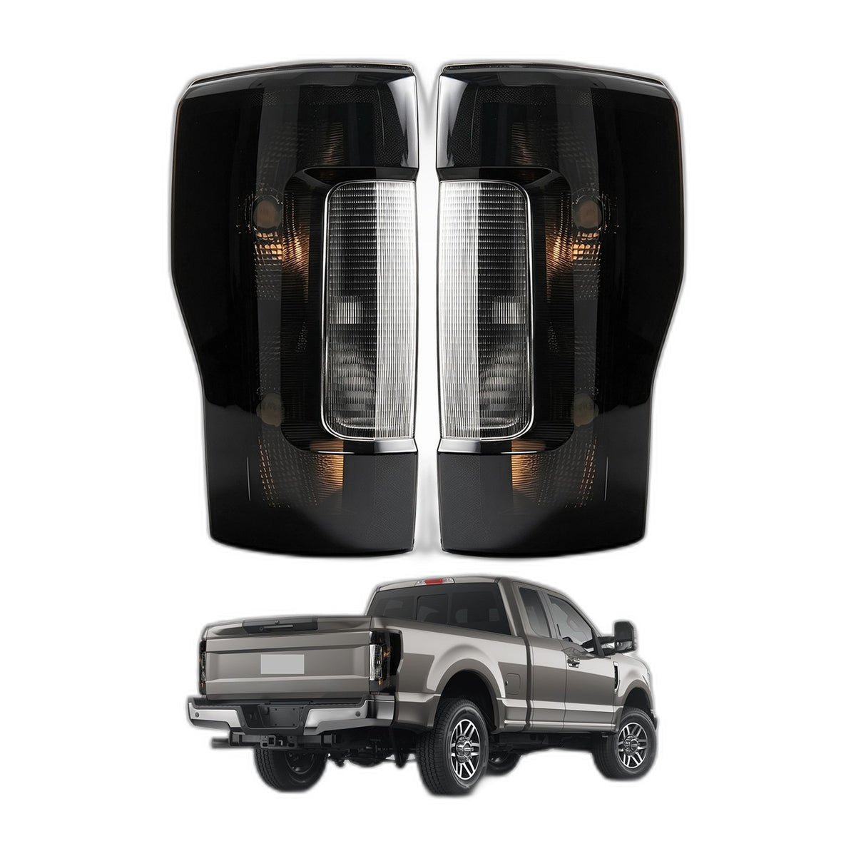 Smoked Halogen Tail Lights Pair for Ford F-250 F-350 Super Duty without BLIS (2017-2019)