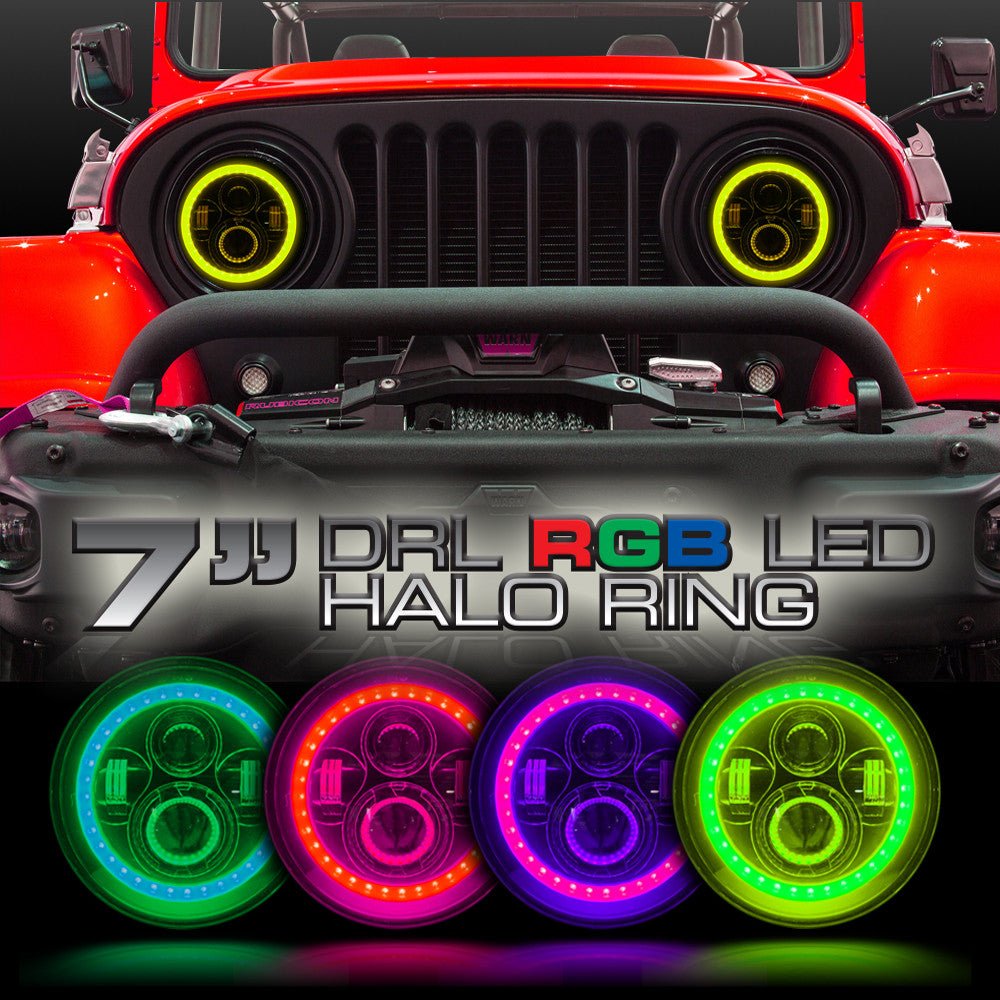 7 Inch HALO RGB Color Projector LED Headlights & Fog Lights Kit for Wrangler JK 2007 - 2017 - GENSSI Lighting