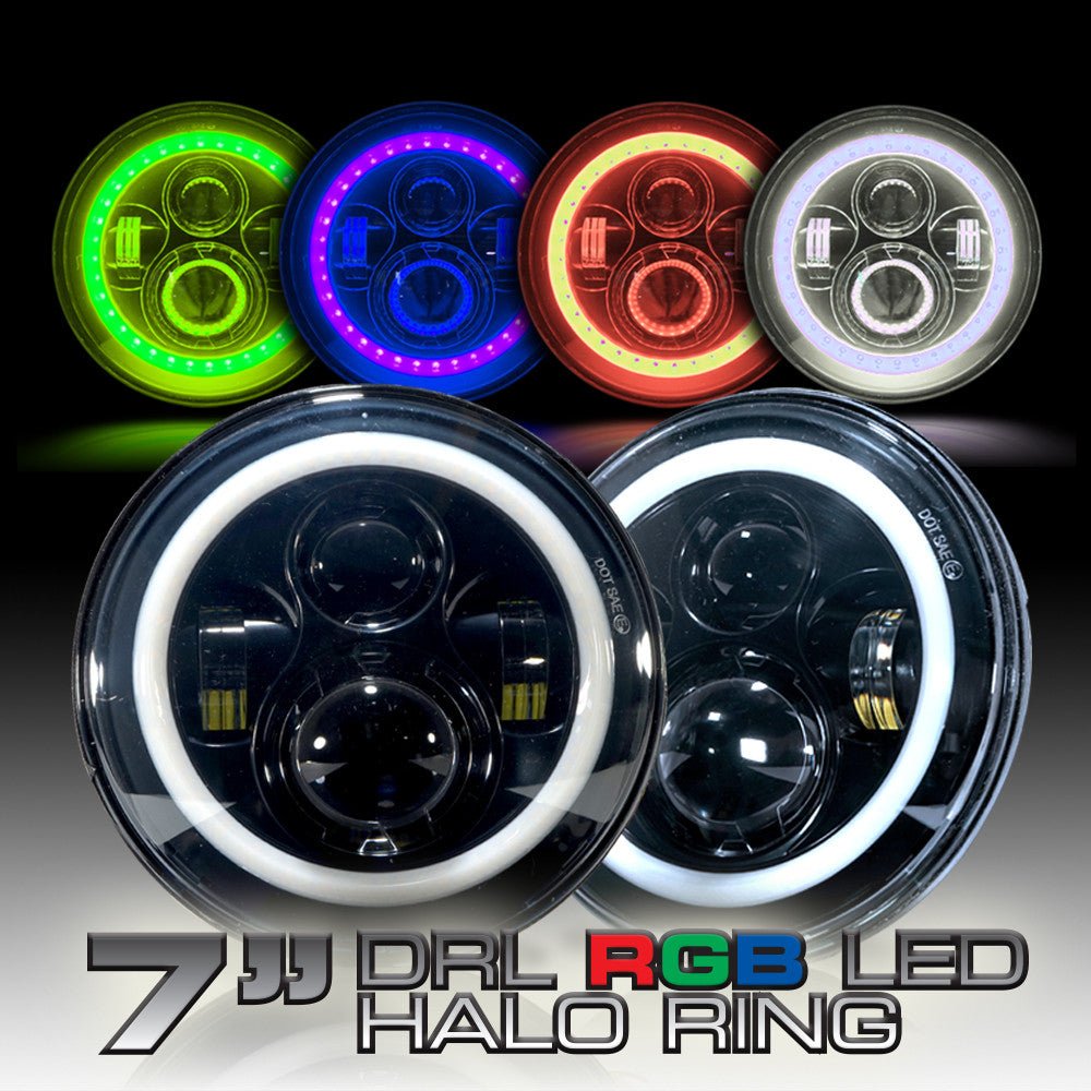 7 Inch HALO RGB Color Projector LED Headlights & Fog Lights Kit for Wrangler JK 2007 - 2017 - GENSSI Lighting