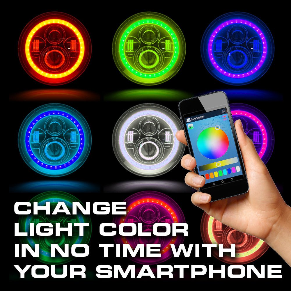 7 Inch HALO RGB Color Projector LED Headlights & Fog Lights Kit for Wrangler JK 2007 - 2017 - GENSSI Lighting