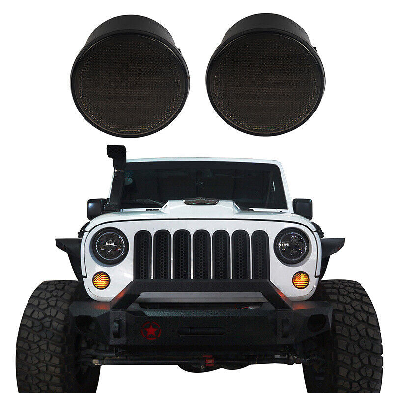 USA American Flag LED Turn Signals Lights Set Amber Smoked Lens for 2007-2018 Jeep Wrangler JK JKU Lighting