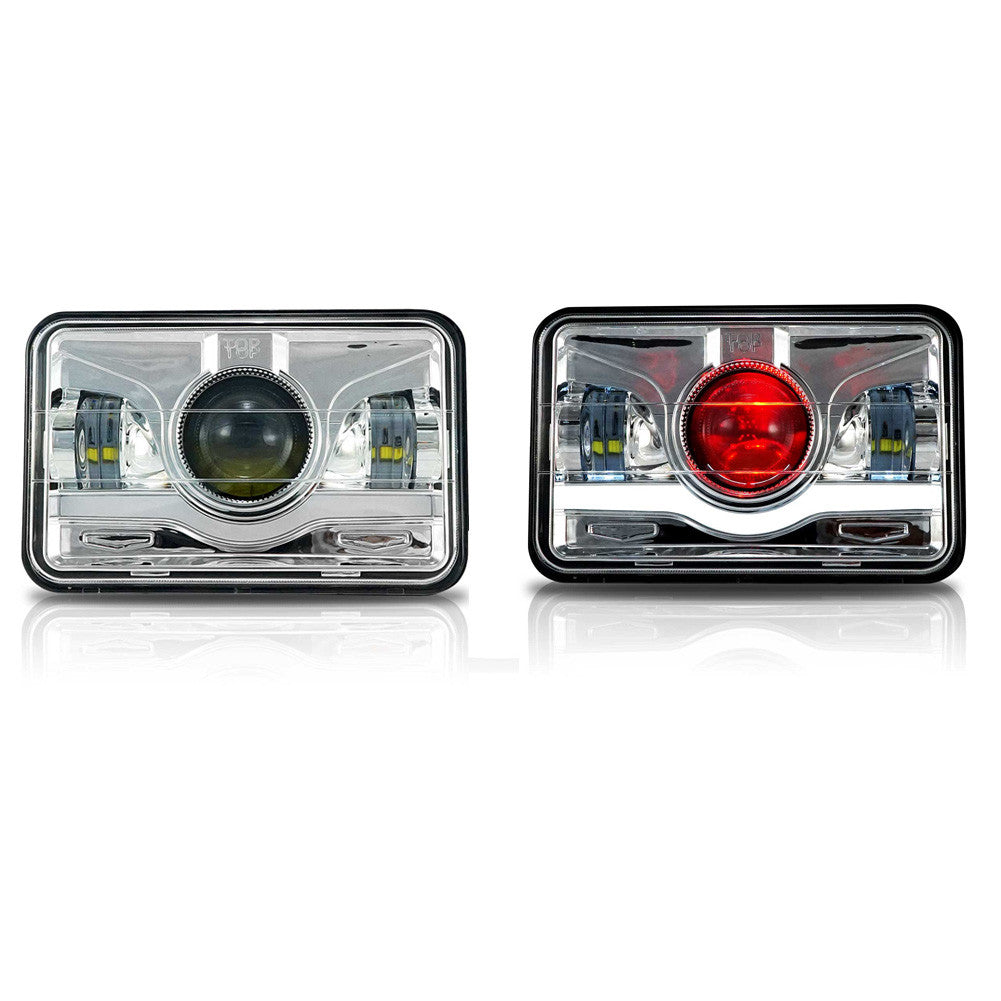 4x6 LED Projector Demon DRL Eyes Headlights Chrome Set Lighting
