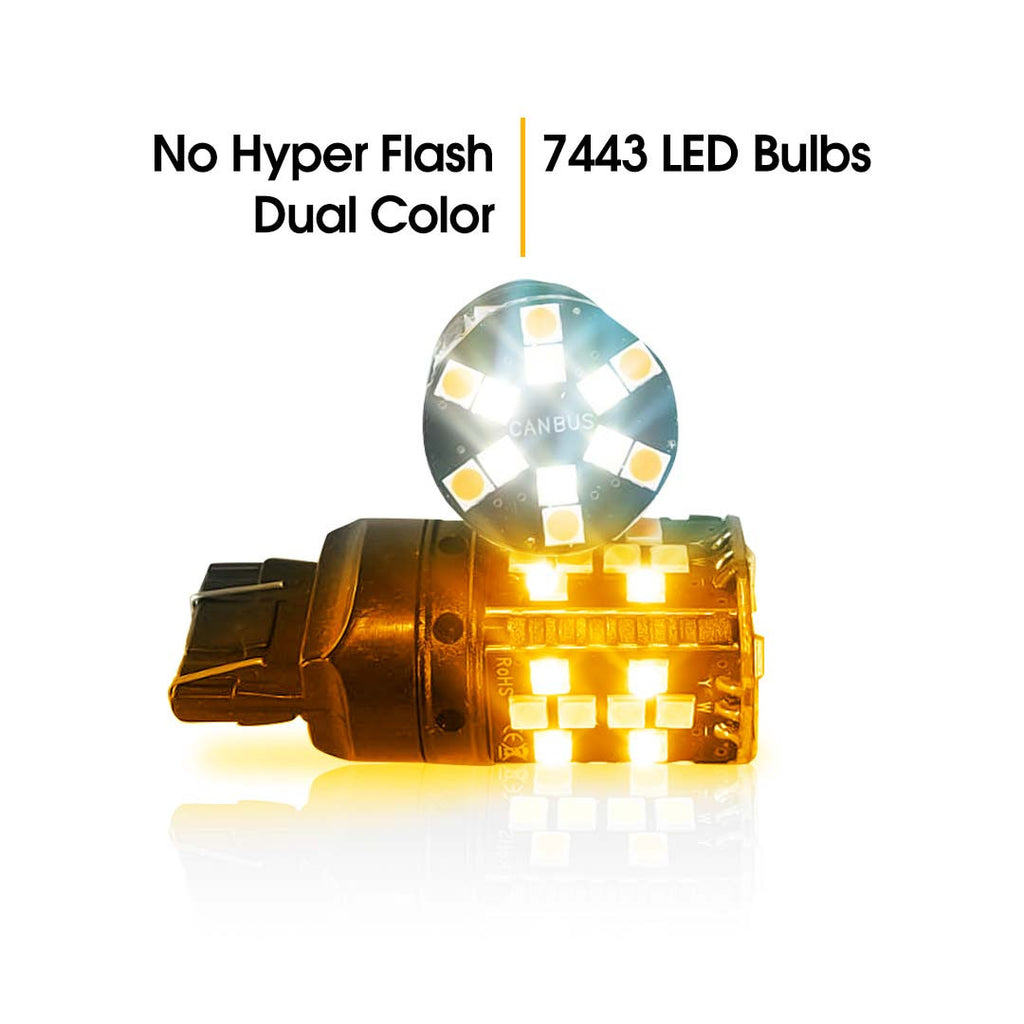 7443 LED No Hyper Flash Amber White Switchback for Jeep Lighting