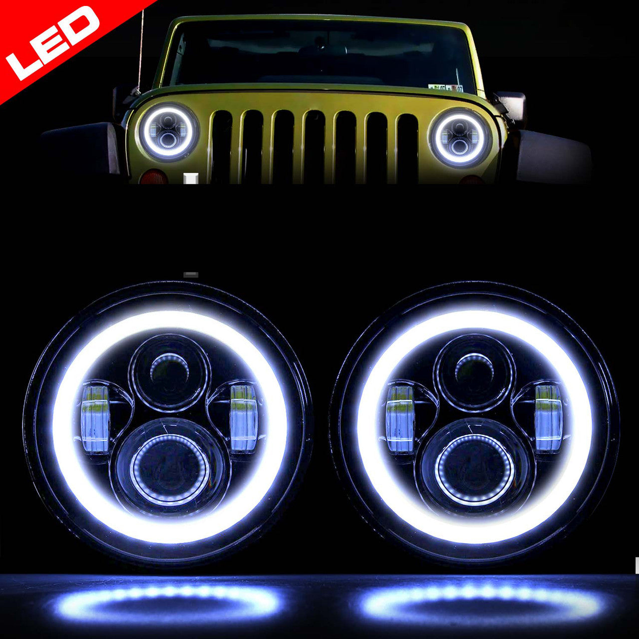 HALO Projector Chrome LED Headlights for Wrangler 1996-2018 Lighting
