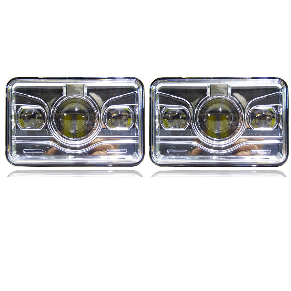 4x6 LED Projector Headlights H4651 H4652 H4656 H4666 H6545 Chrome Set Lighting