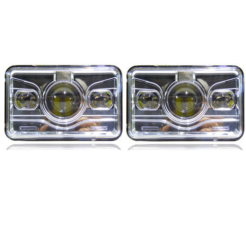 4x6 LED Projector Headlights H4651 H4652 H4656 H4666 H6545 Chrome Set Default Title Lighting