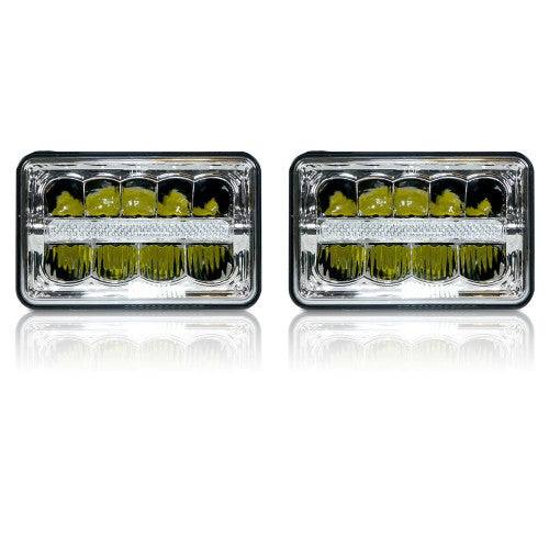 4x6 LED Reflector w/DRL Headlights Chrome Set Default Title Lighting