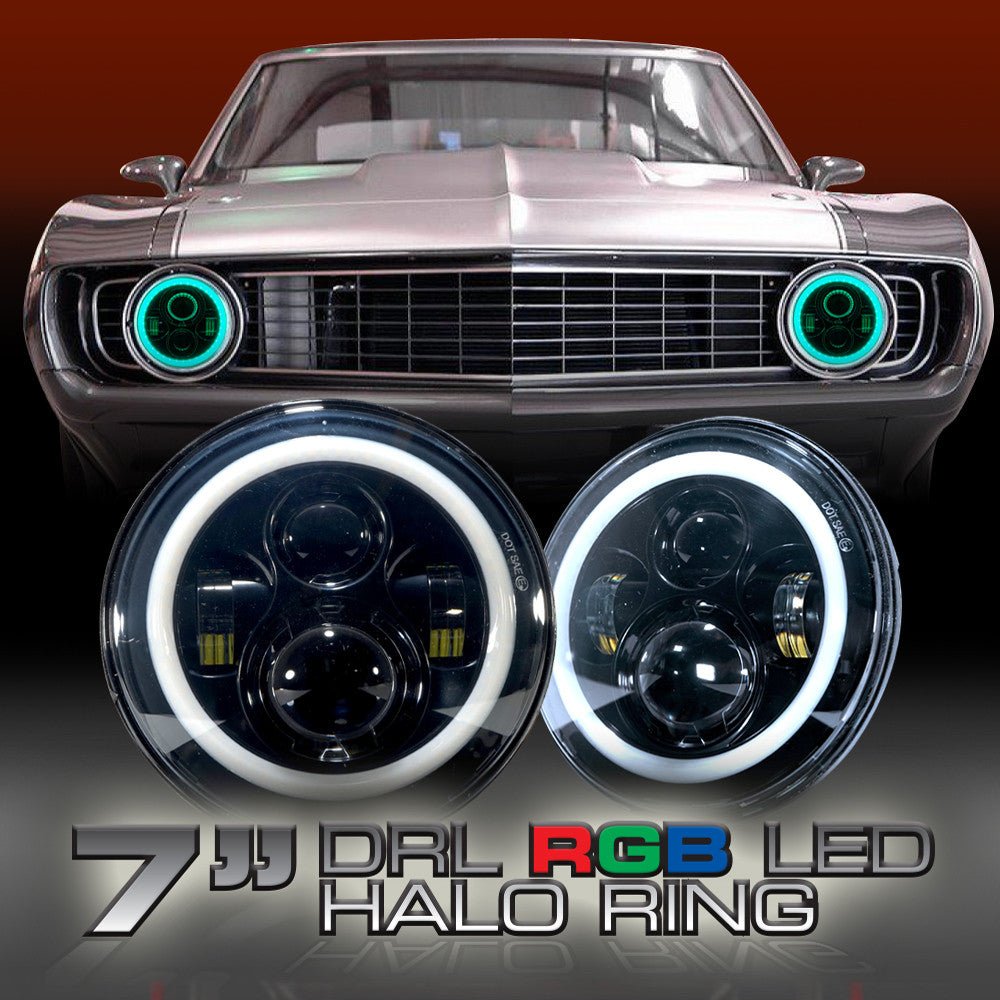 HALO RGB Color Projector LED Headlights for Wrangler 1996 - 2018 - GENSSI Lighting