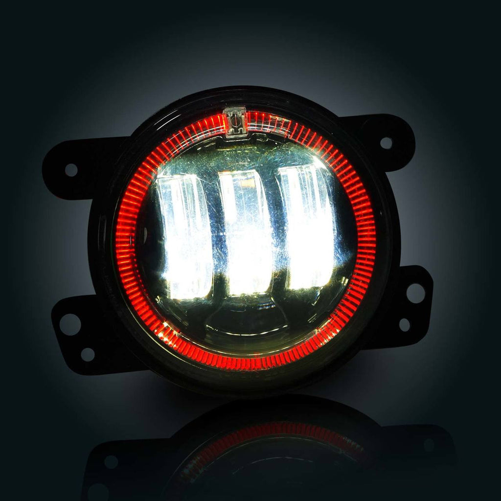 4 Inch LED Red Halo Fog Lamp Lights For Jeep Wrangler JK Lighting