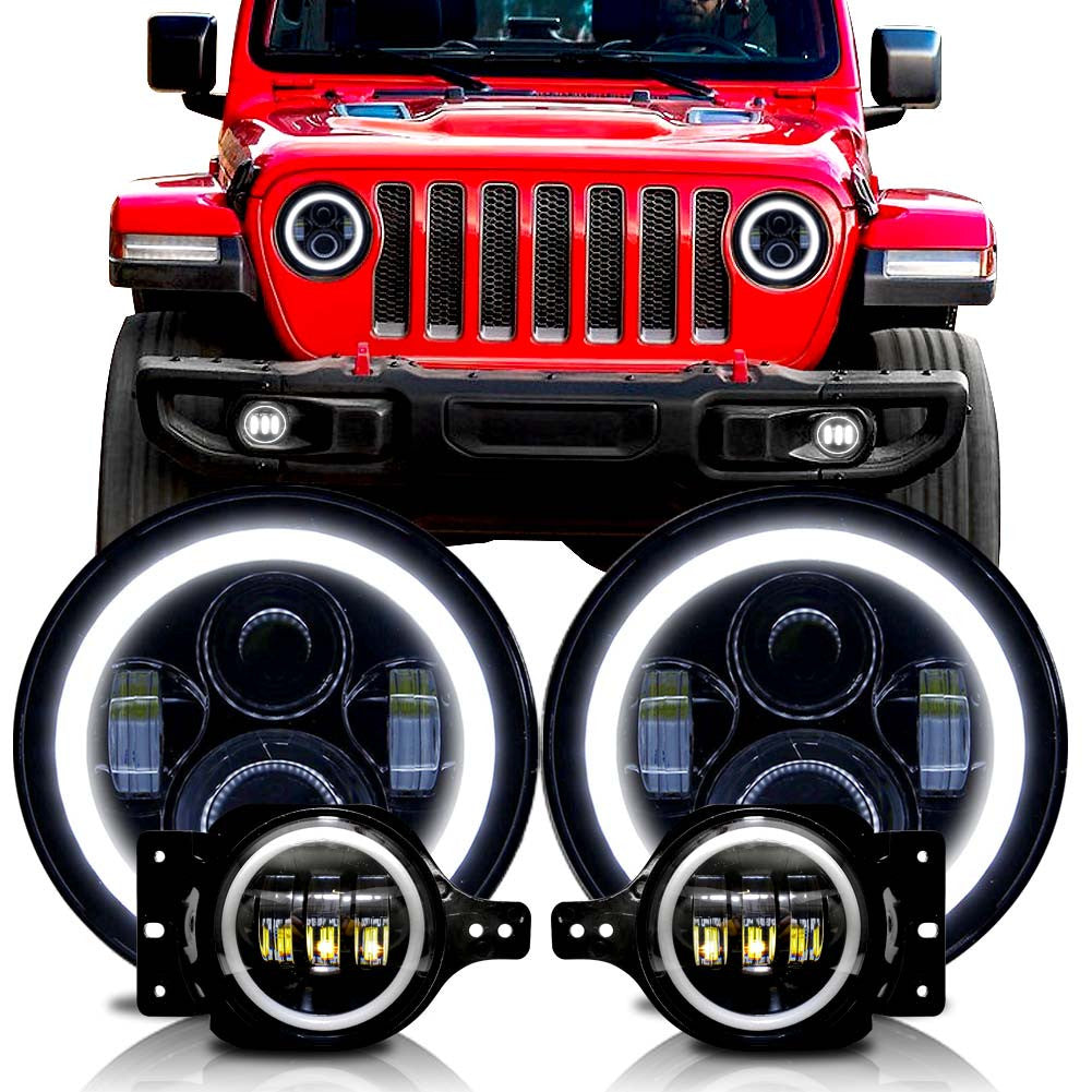 Halo Headlight Fog Light Combo for Wrangler Sport Sport S 2018 up Lighting