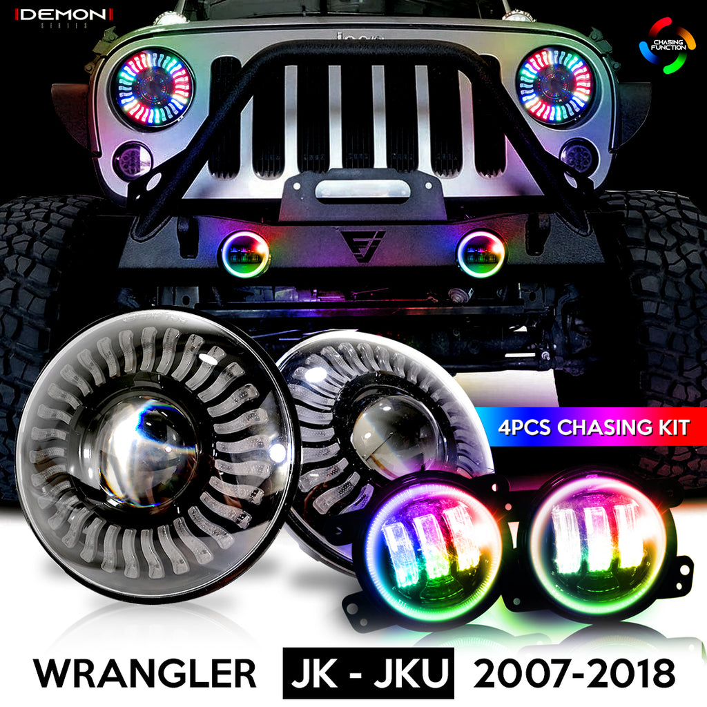 Demon Eye HALO Projector Black LED Headlights and Fog Lights for Wrangler JK 2007-2018 Lighting