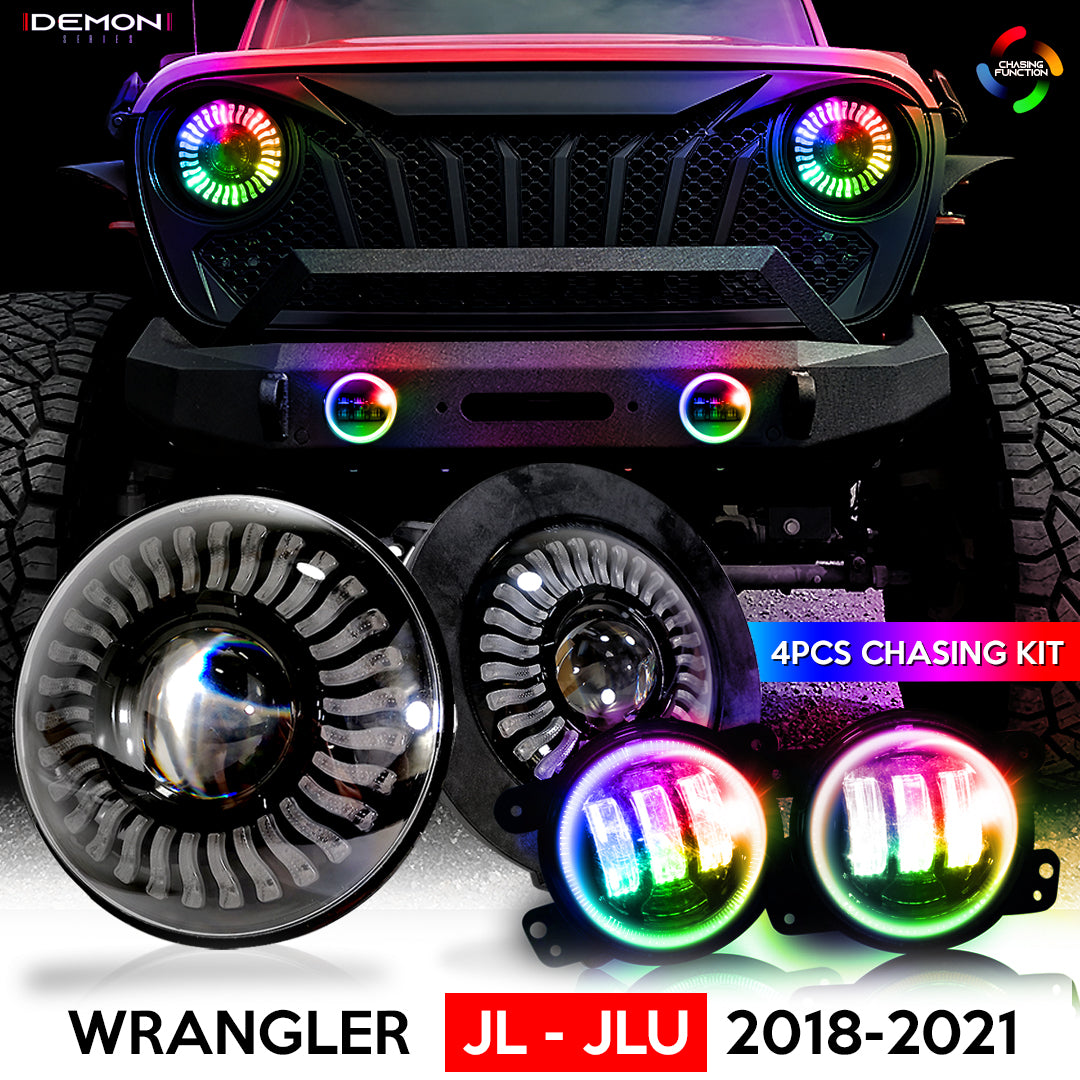 Demon Eye LED Headlights for Wrangler JL JLU Gladiator 2018 Up Fog Lights for JL JT 2018+ Lighting