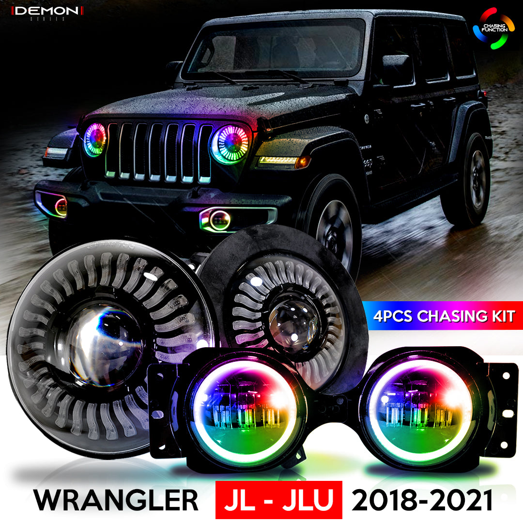 Demon Eye LED Headlights for Wrangler JL JLU Gladiator 2018 Up Fog Lights for JL 2018+ Sport Sport S Only! Lighting